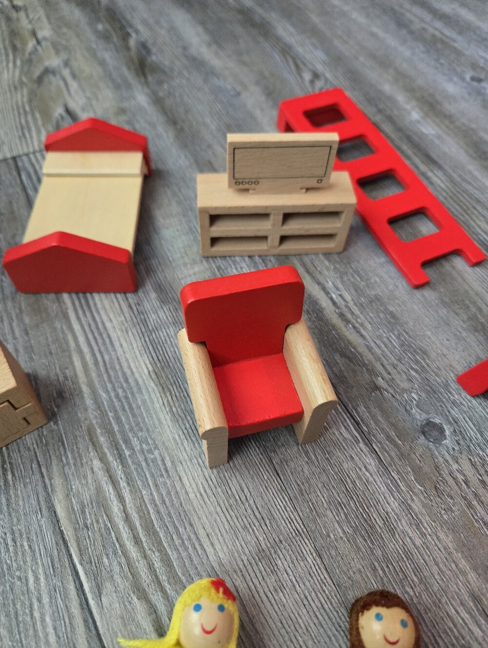 Wooden Dollhouse Furniture Set with Red Accents - Kids Toys - Picture 3 of 5